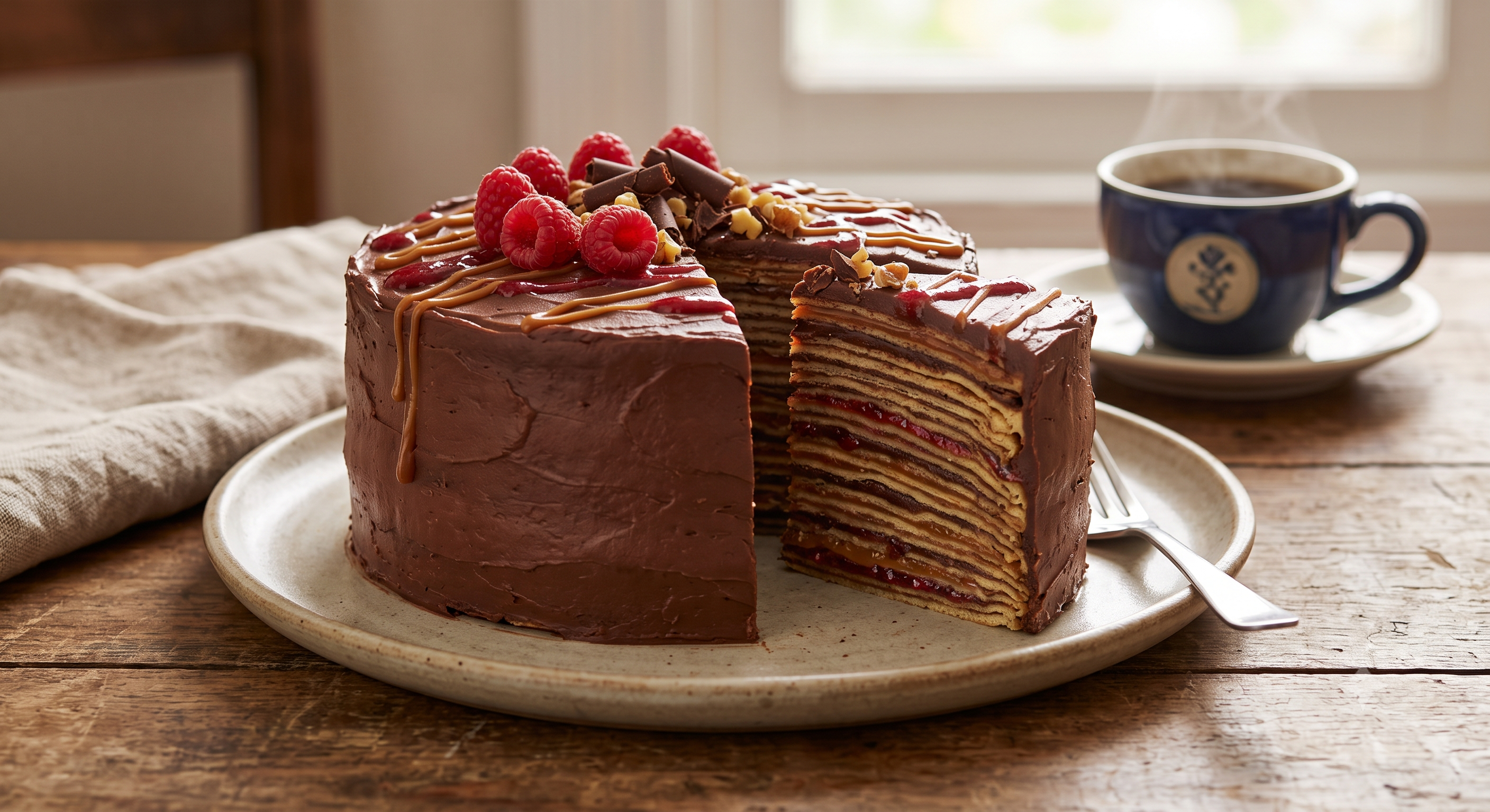 PANQUEQUE CHOCO MANJAR CON FRAMBUESA